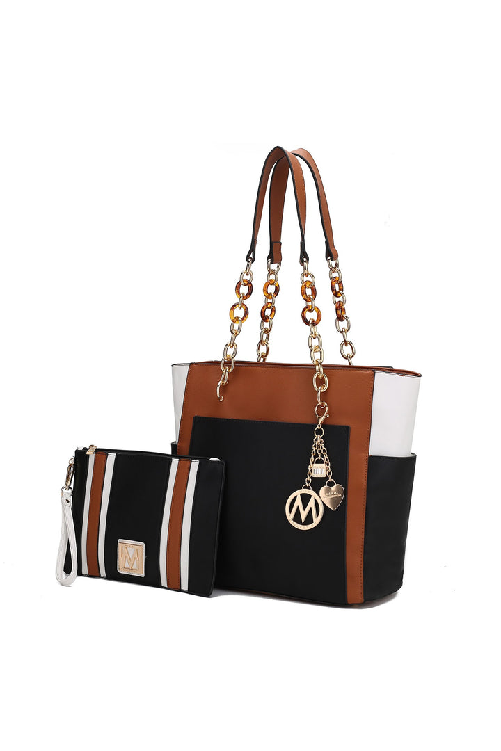 Cognac - Black Mkf Rochelle Color Block Tote With Wristlet Mia K