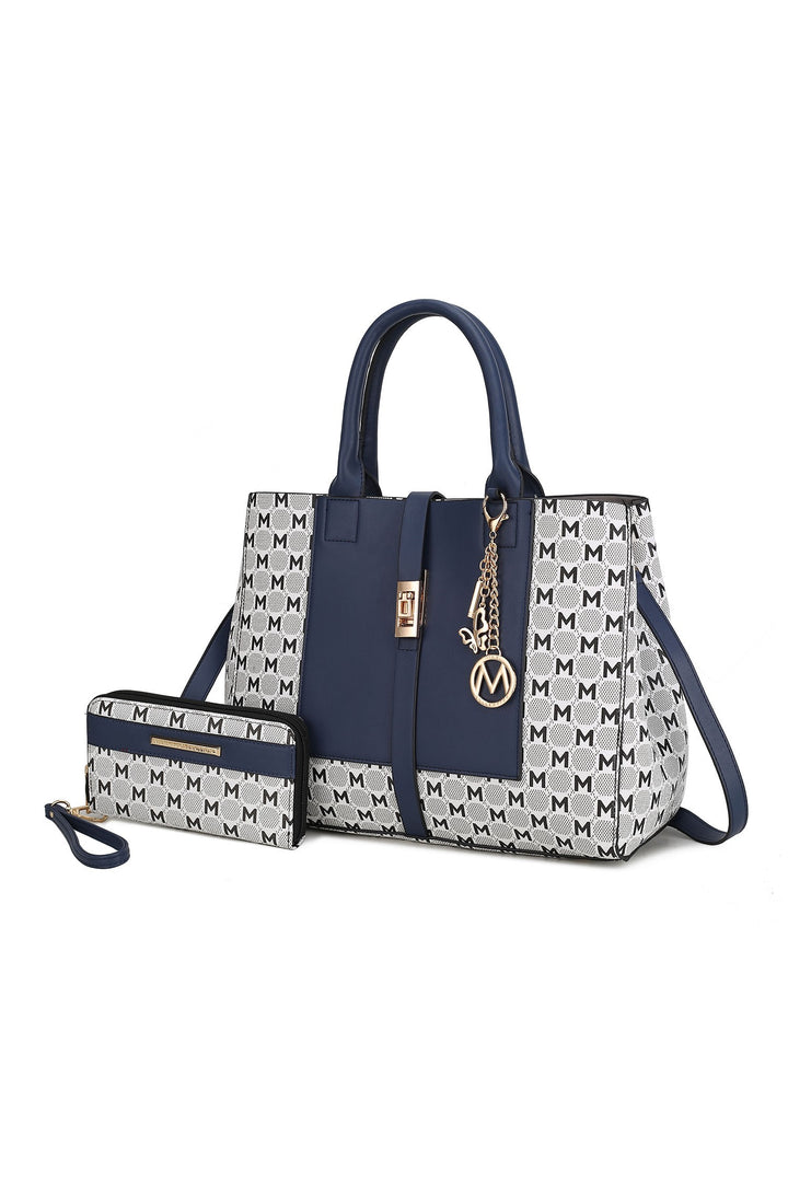 Navy Mkf Yuliana Circular Print Satchel With Wallet Mia
