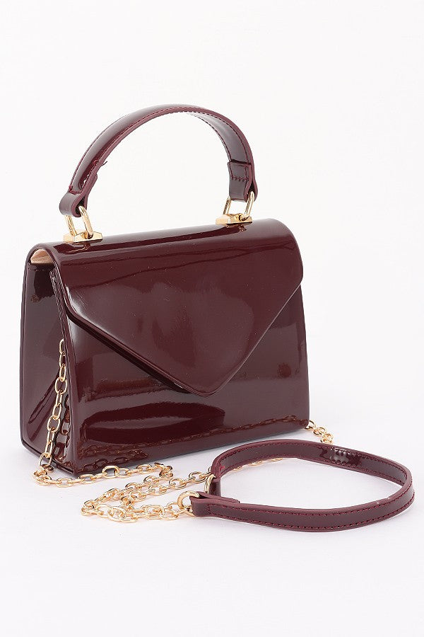 Navy Patent Leather Top Handle Swing Bag