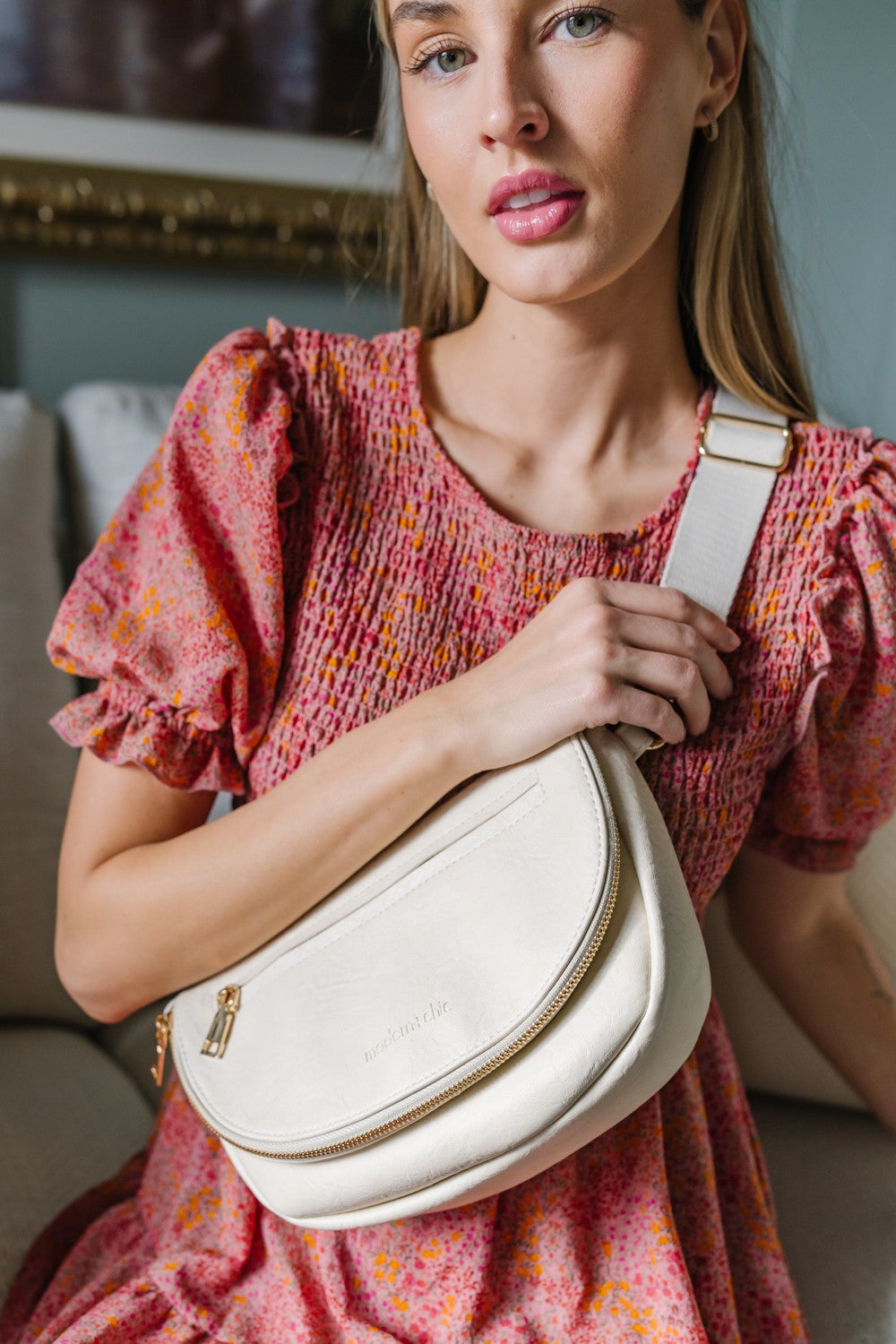 Eggshell Holly Foldover Crossbody Belt Shoulder Bag