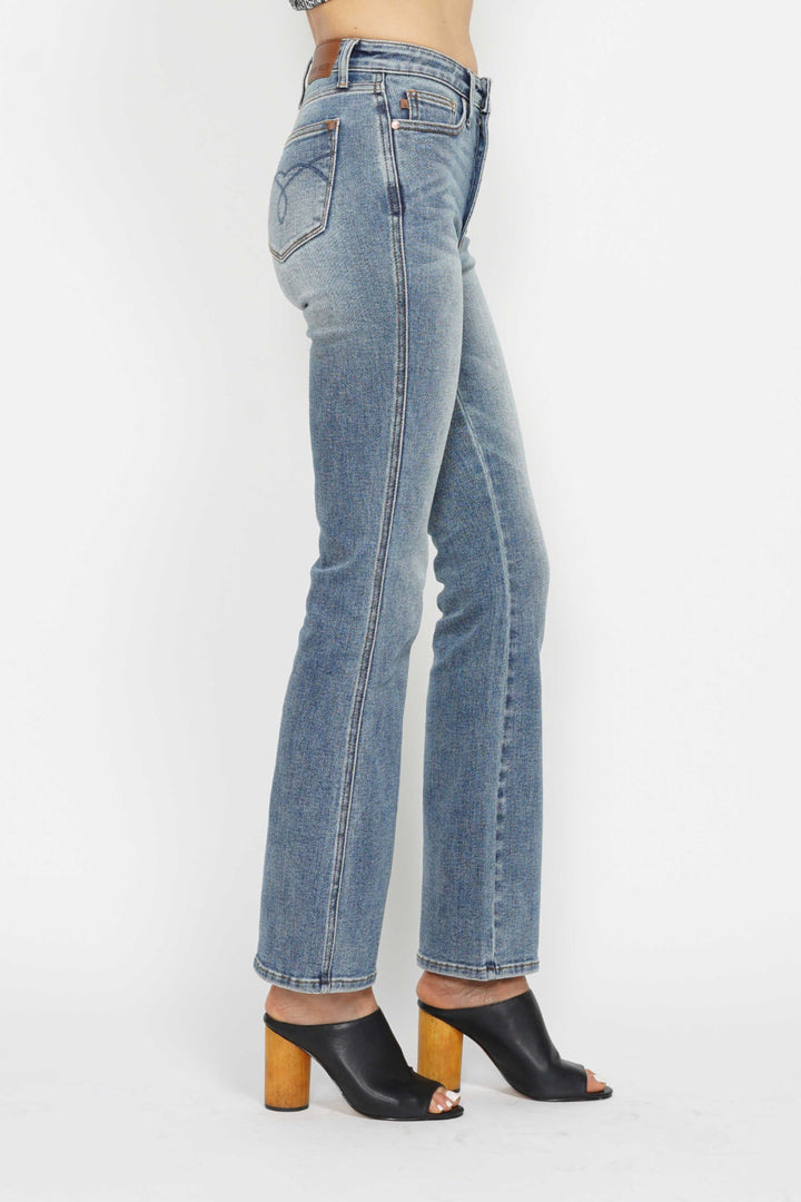REG INSEAM Judy Blue Full Size Tummy Control Back Embroidered Pocketed Bootcut Jeans Plus Size