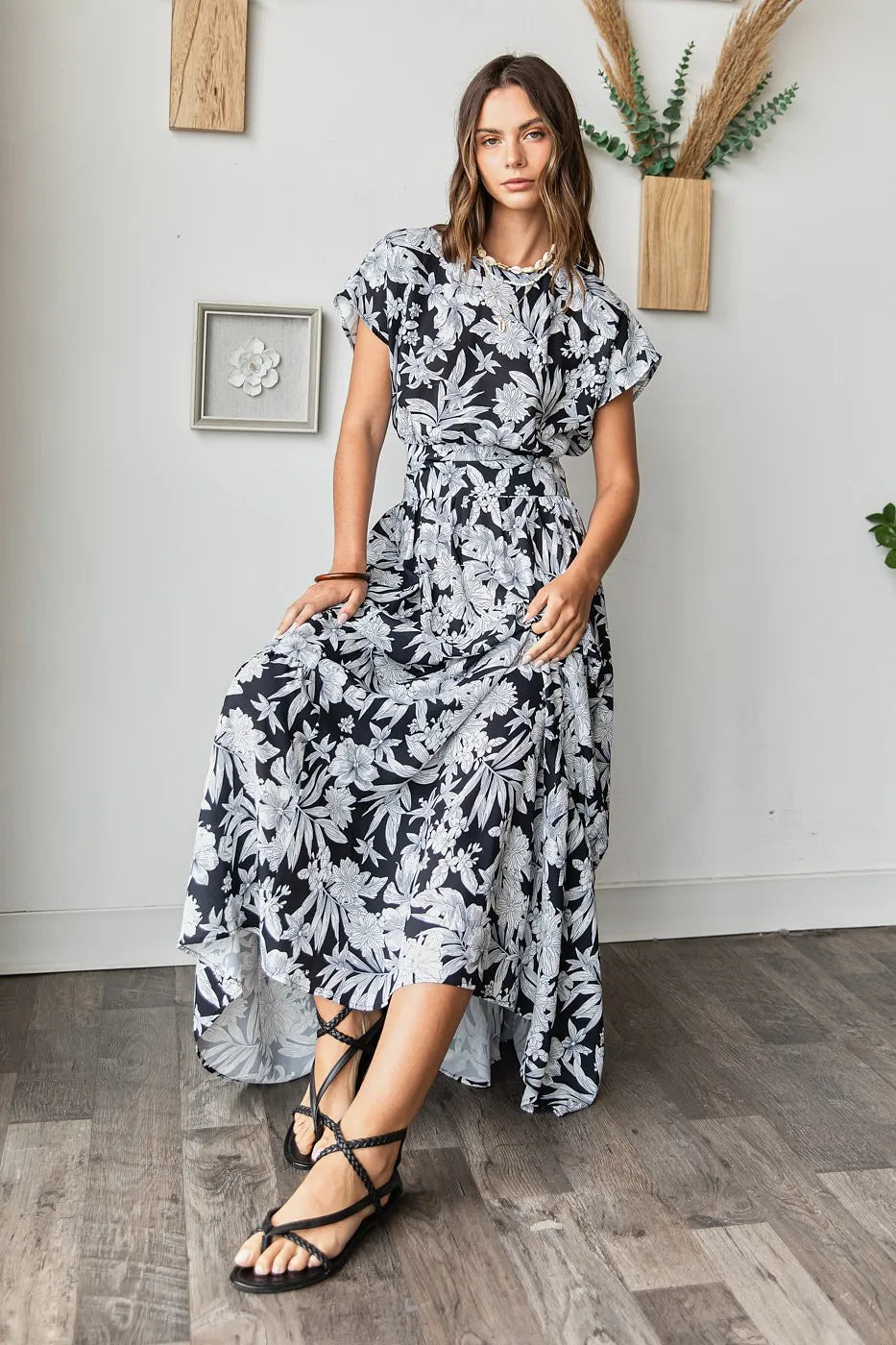 Black Mittoshop Tropical Print Top And Skirt Set 1