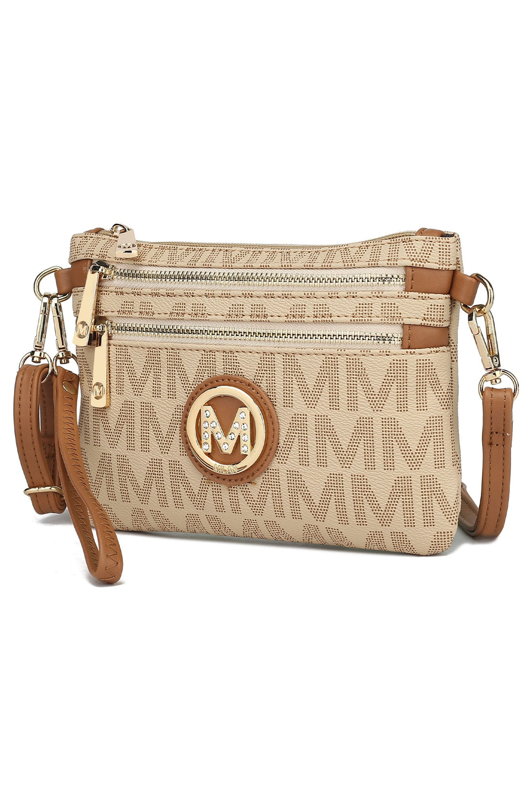 Brown Mkf Geneve Signature Crossbody Wristlet By Mia K