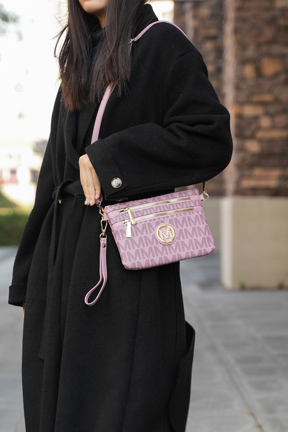 Black Mkf Geneve Signature Crossbody Wristlet By Mia K