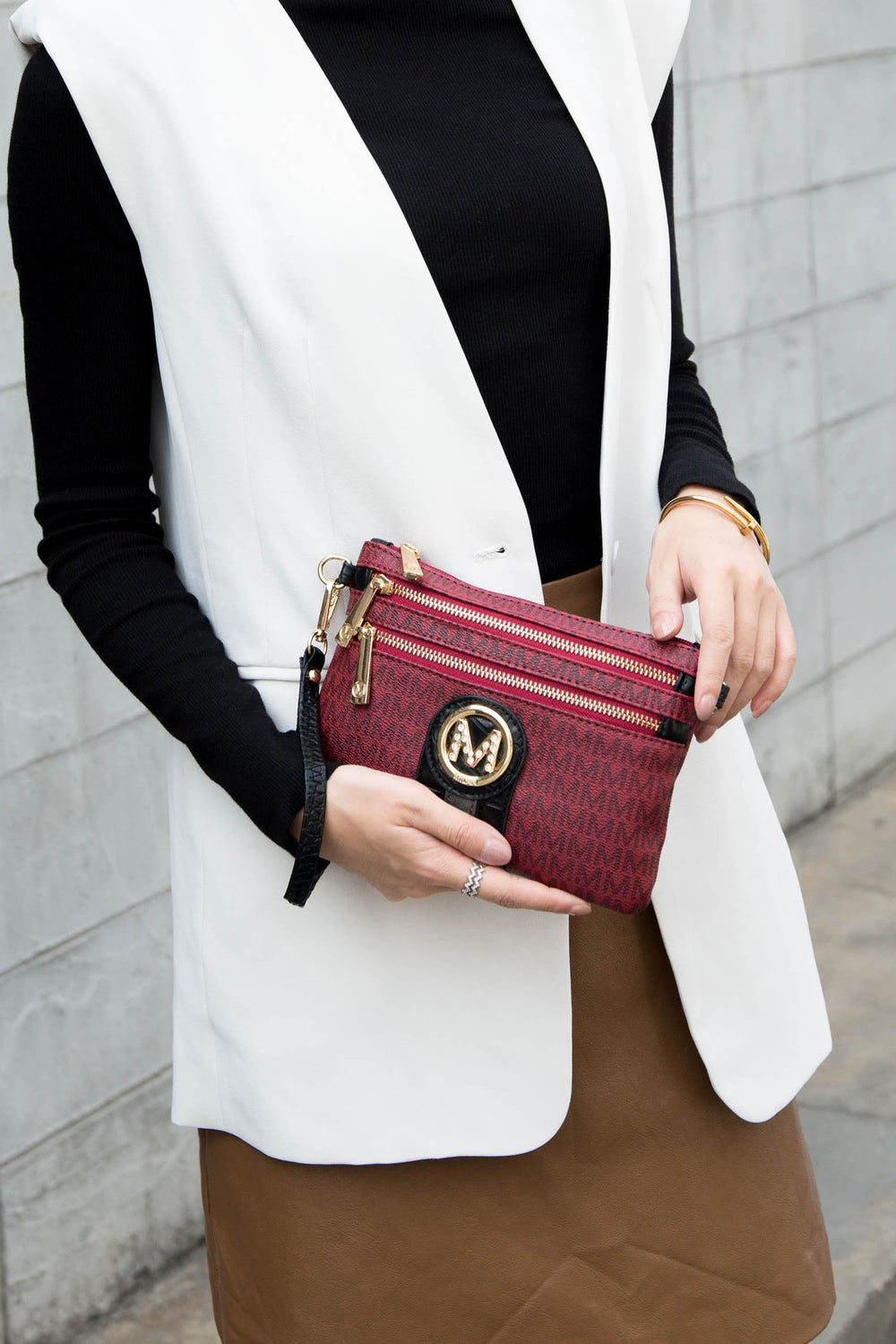 Burgundy Mkf Tarren Signature Crossbody Wristlet By Mia K