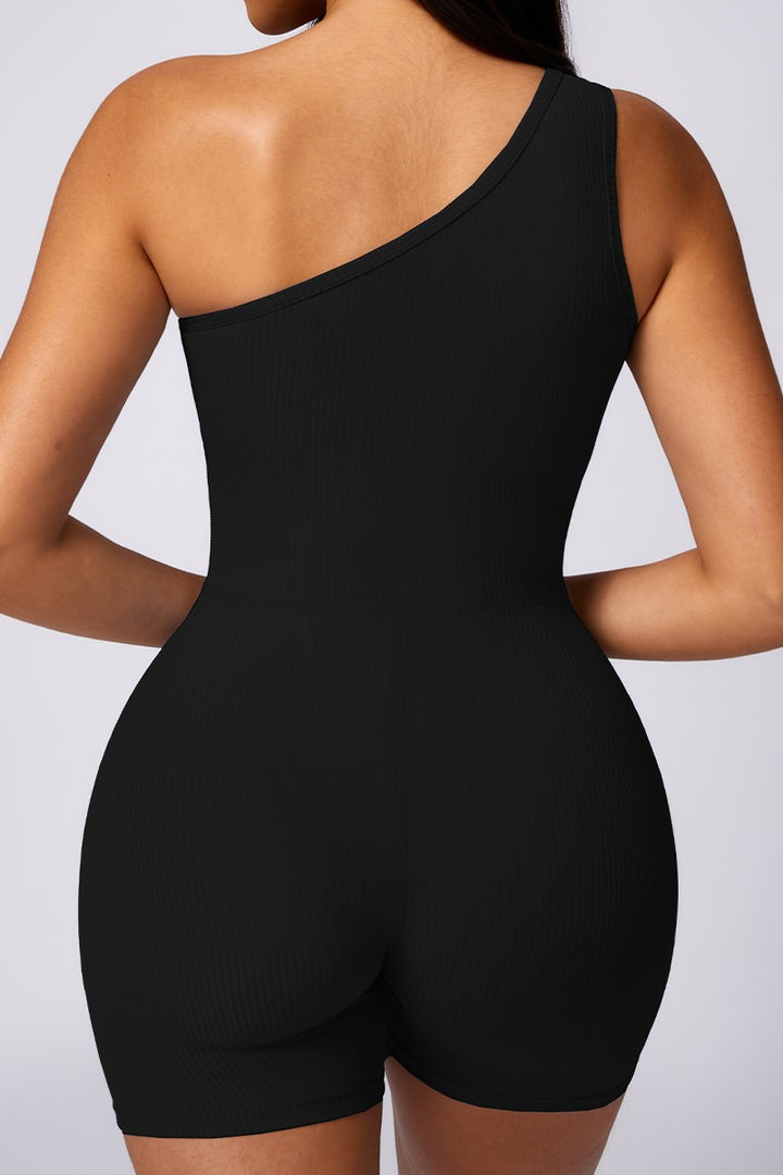 Black Oblique One Shoulder Exercise Fitness Bodysuits