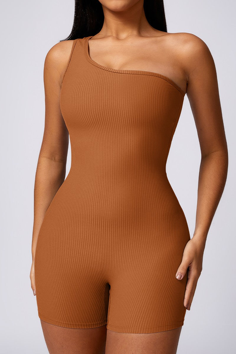 Blue Oblique One Shoulder Exercise Fitness Bodysuits