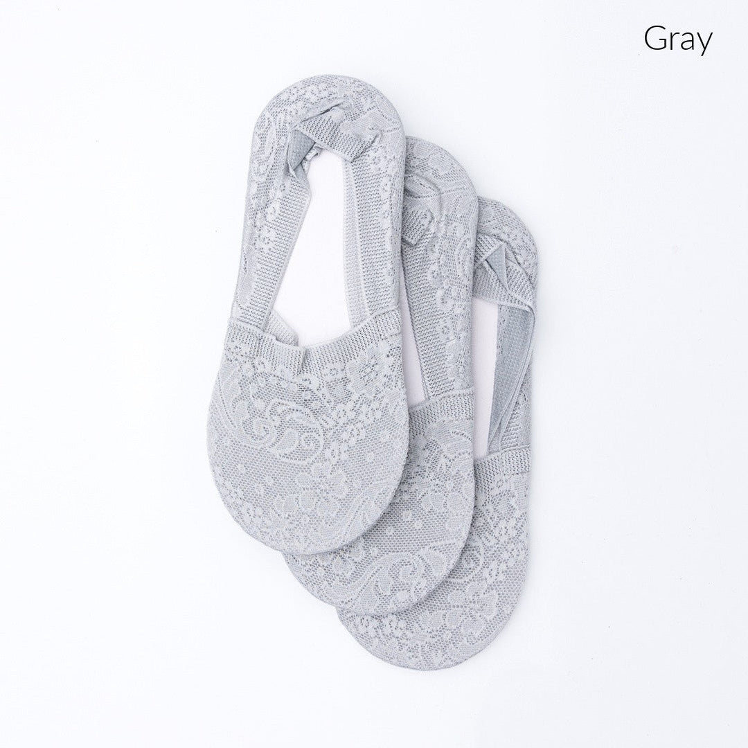 No Slip Floral Lace Sneaker Socks 3 Pack | Anekay