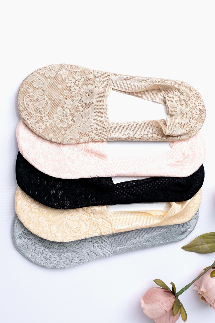 No Slip Floral Lace Sneaker Socks 3 Pack | Anekay