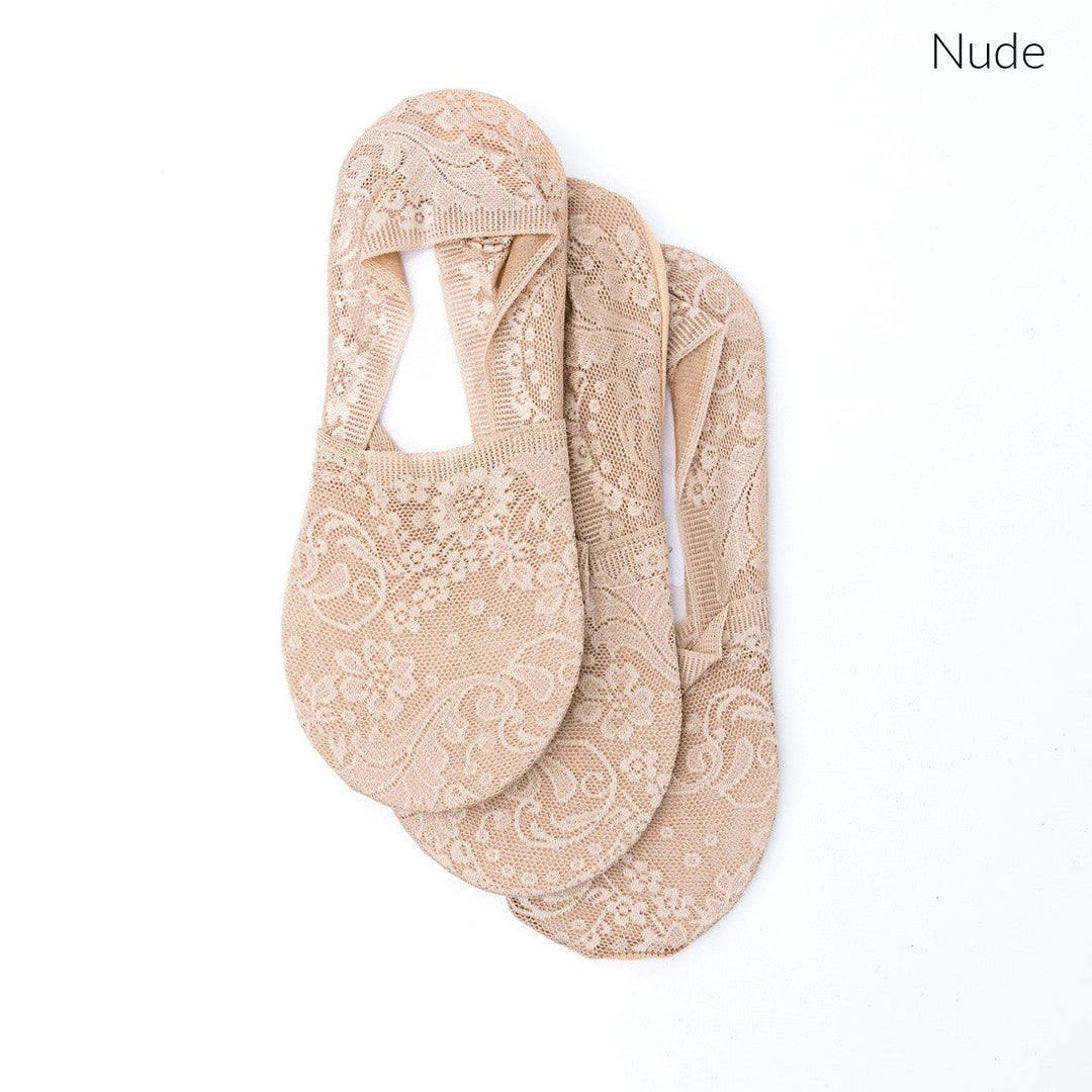 Blush No Slip Floral Lace Sneaker Socks 3 Pack | Anekay