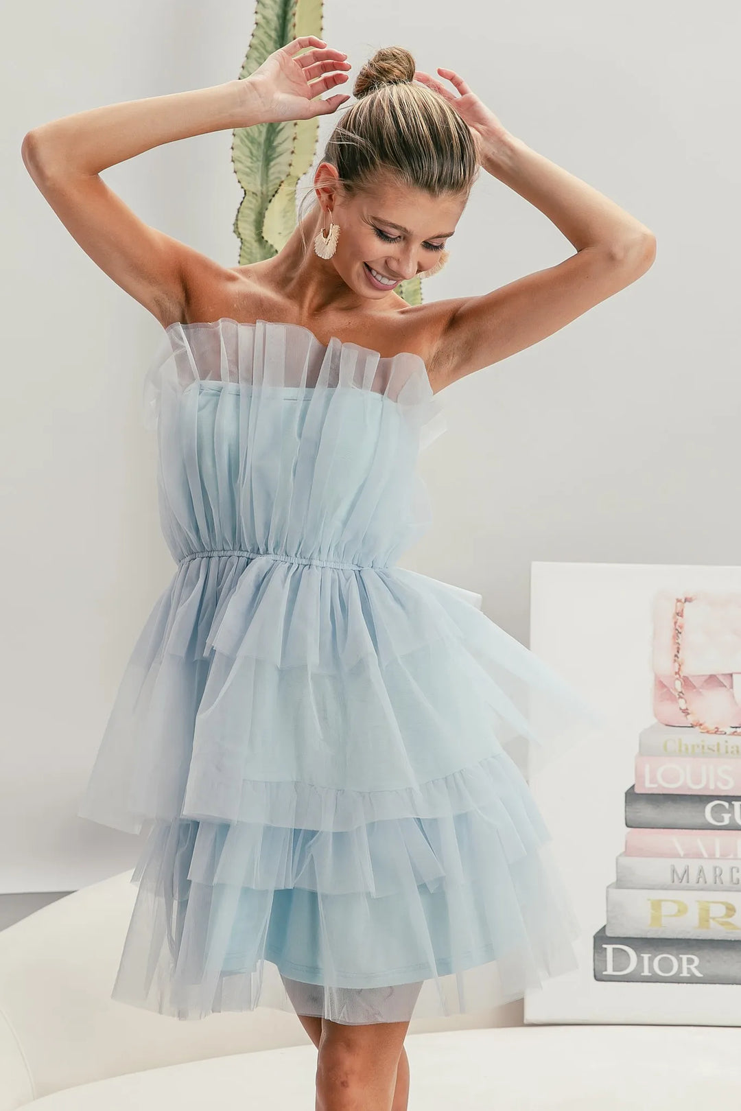 Sky Blue Bibi Sleeveless Layered Organza Dress