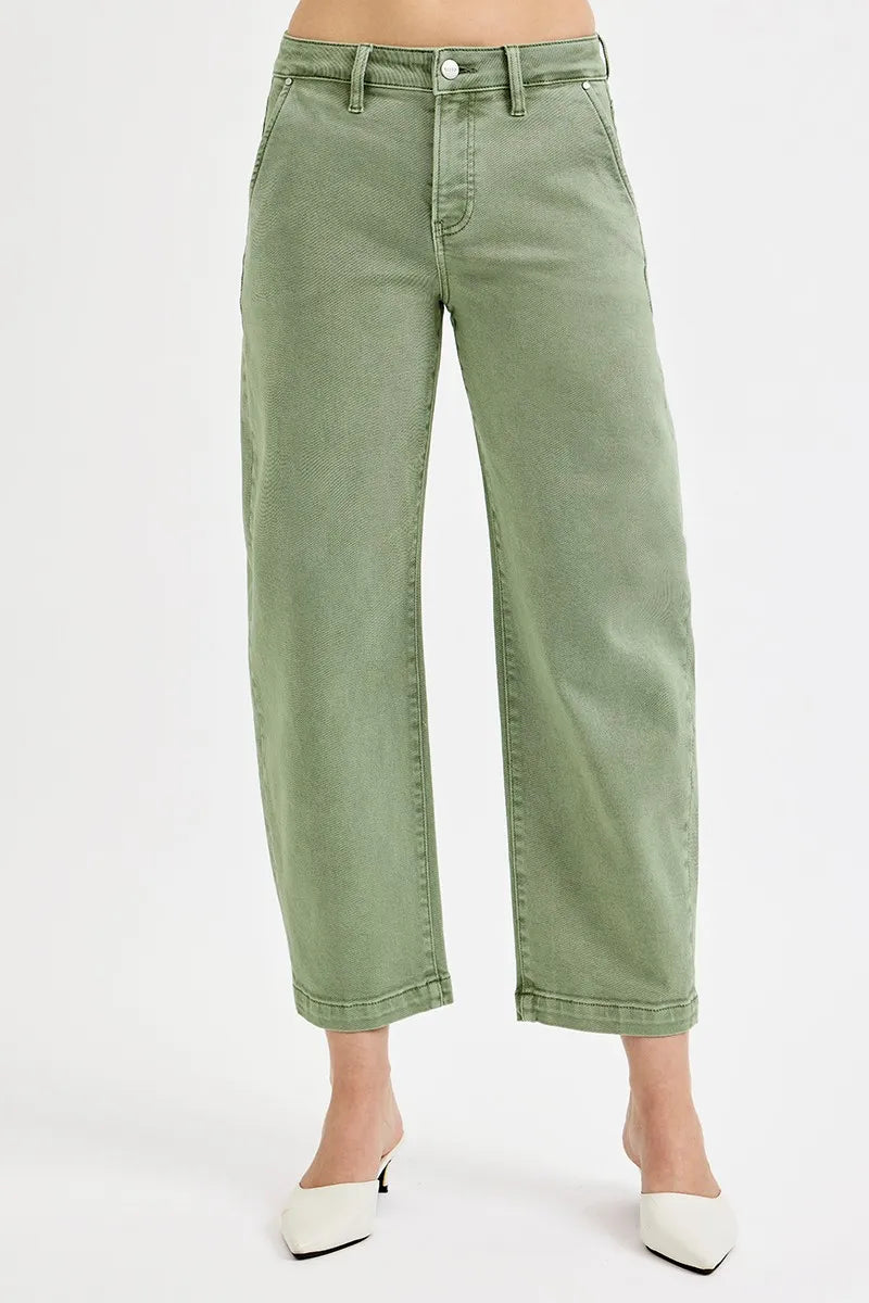 Olive Risen Full Size Tummy Control High Rise Crop Barrel Jeans Plus Size