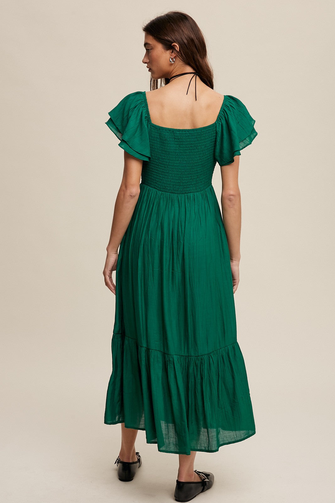 Apricot Square Neck Ruffled Short Sleeve Maxi Dress | Anekay
