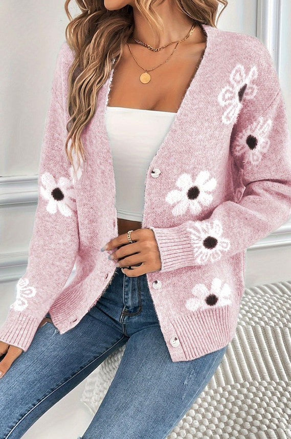 Cream Floral Pattern Cardigan