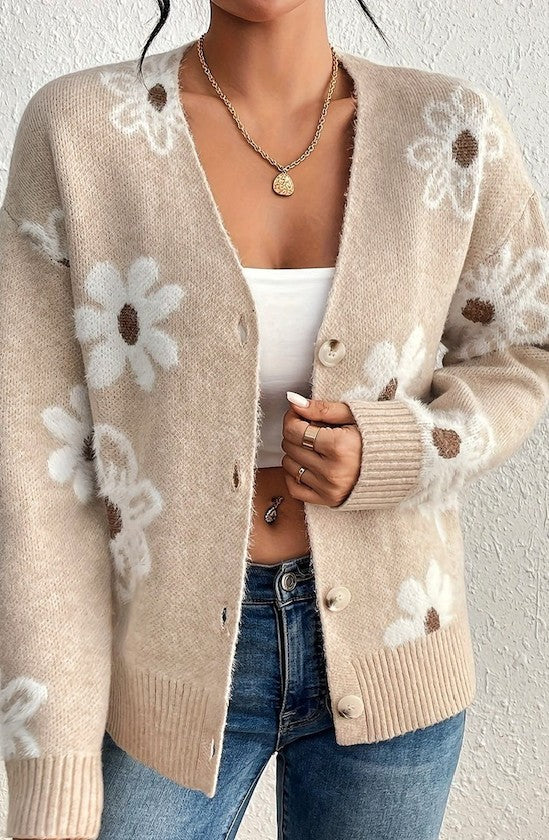 Cream Floral Pattern Cardigan