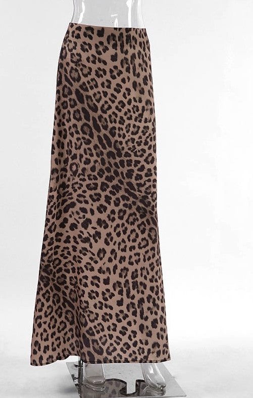 Brown Leopard Print Maxi Skirt