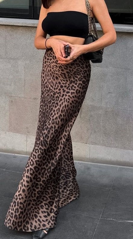 Brown Leopard Print Maxi Skirt