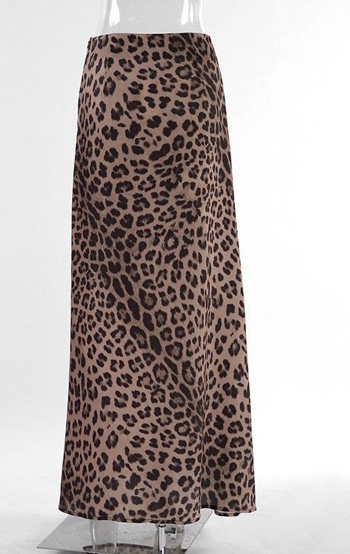 Brown Leopard Print Maxi Skirt