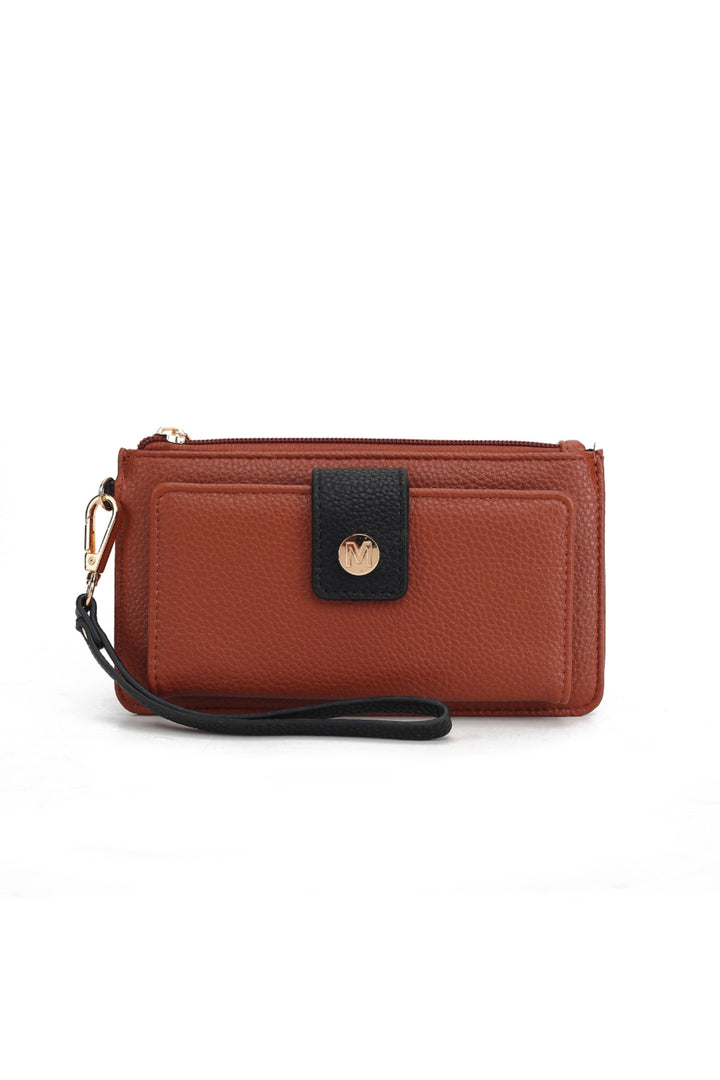 Cognac - Black Mkf Olympe Vegan Leather Wristlet Wallet By Mia K