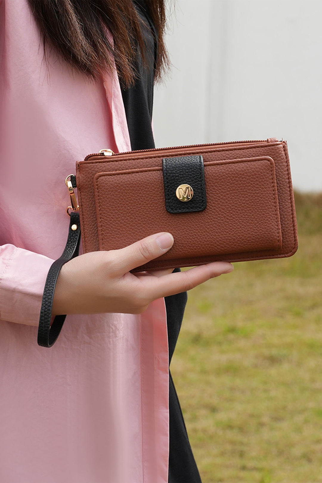 Black - Cognac Mkf Olympe Vegan Leather Wristlet Wallet By Mia K