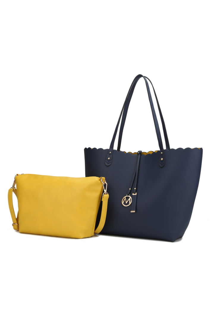 Teal Yellow Mkf Reversible Shopper Tote Crossbody By Mia K