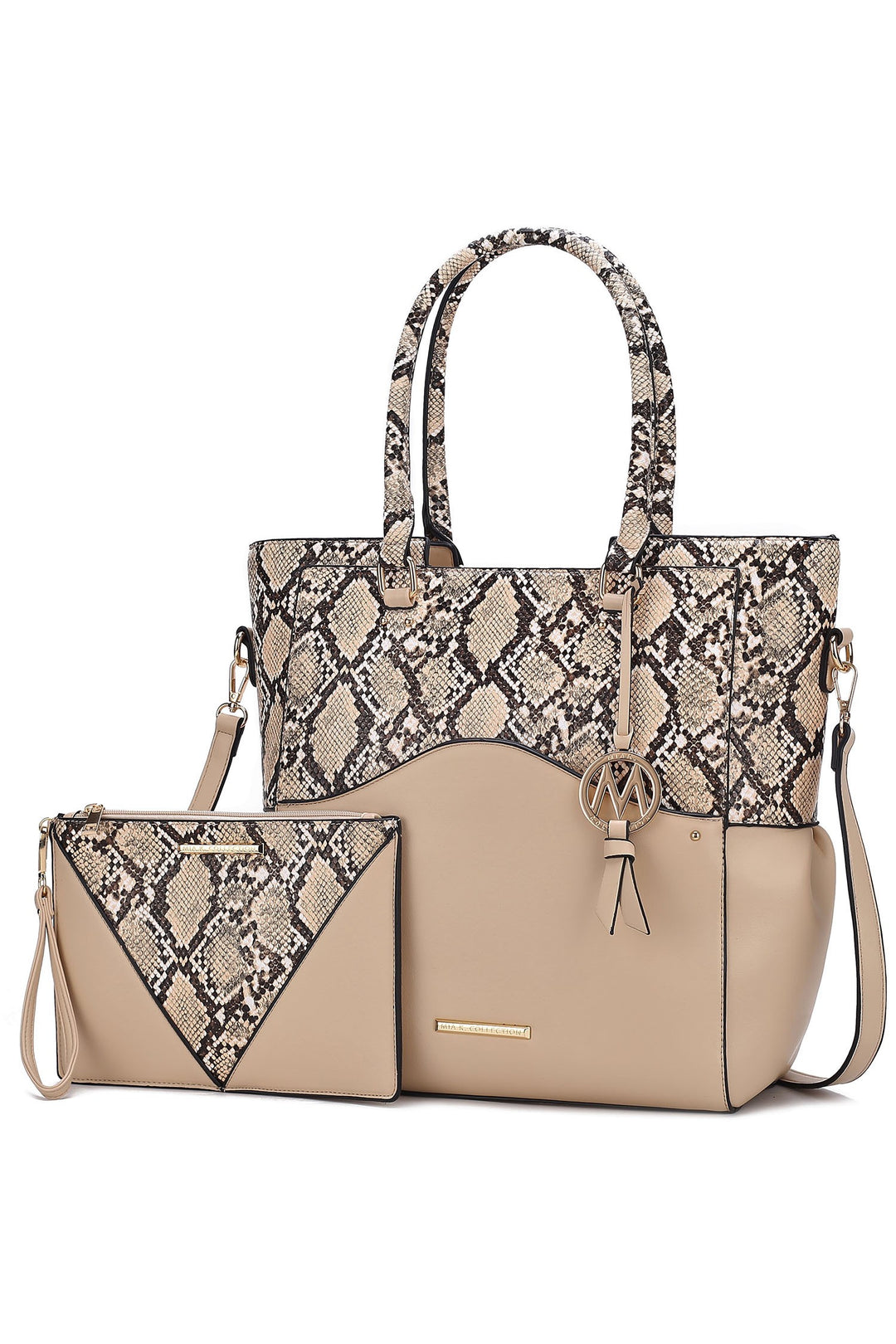 Black Mkf Iris Snake Tote Bag Wristlet Pouch By Mia K
