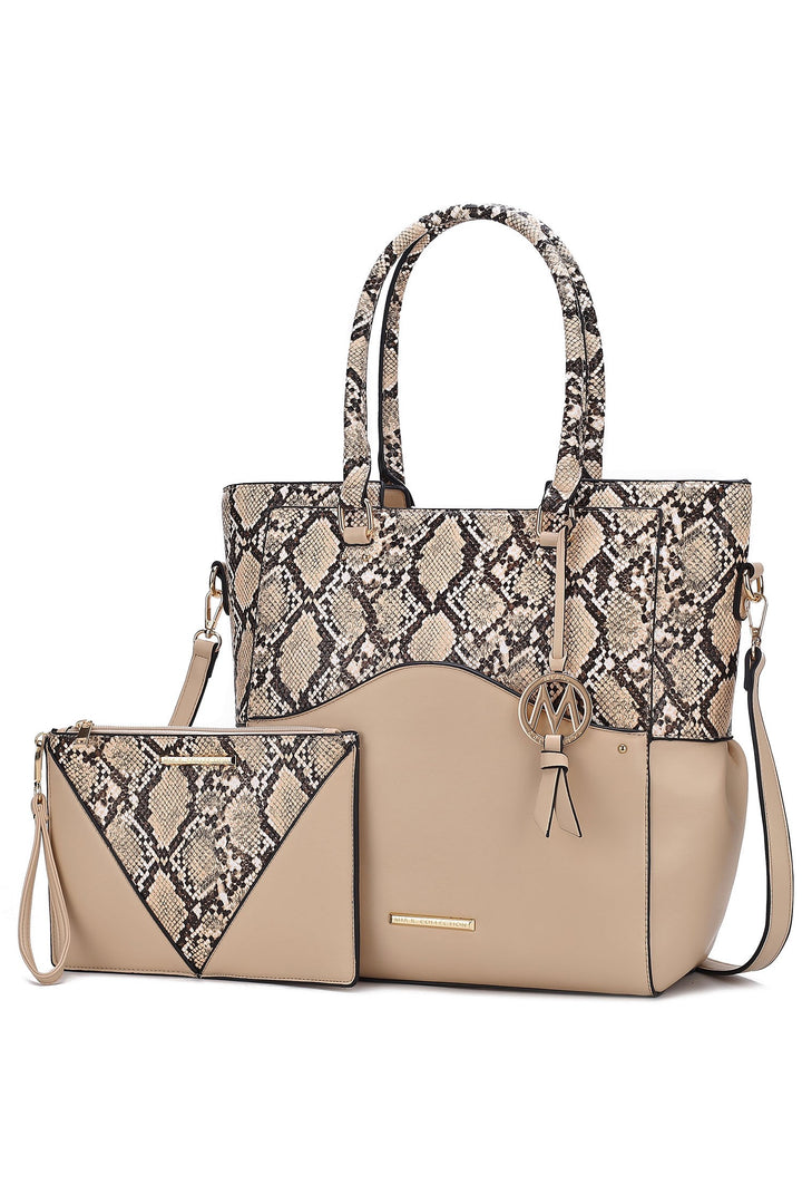 Black Mkf Iris Snake Tote Bag Wristlet Pouch By Mia K