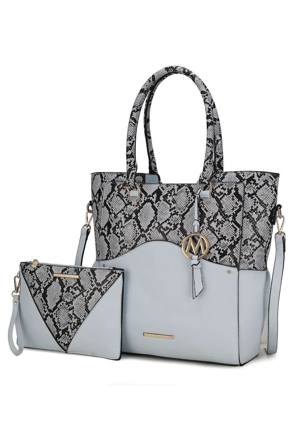 Beige Mkf Iris Snake Tote Bag Wristlet Pouch By Mia K