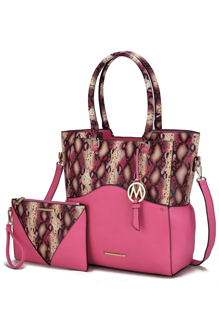 Khaki Mkf Iris Snake Tote Bag Wristlet Pouch By Mia K