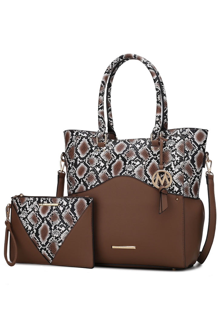 Navy Mkf Iris Snake Tote Bag Wristlet Pouch By Mia K