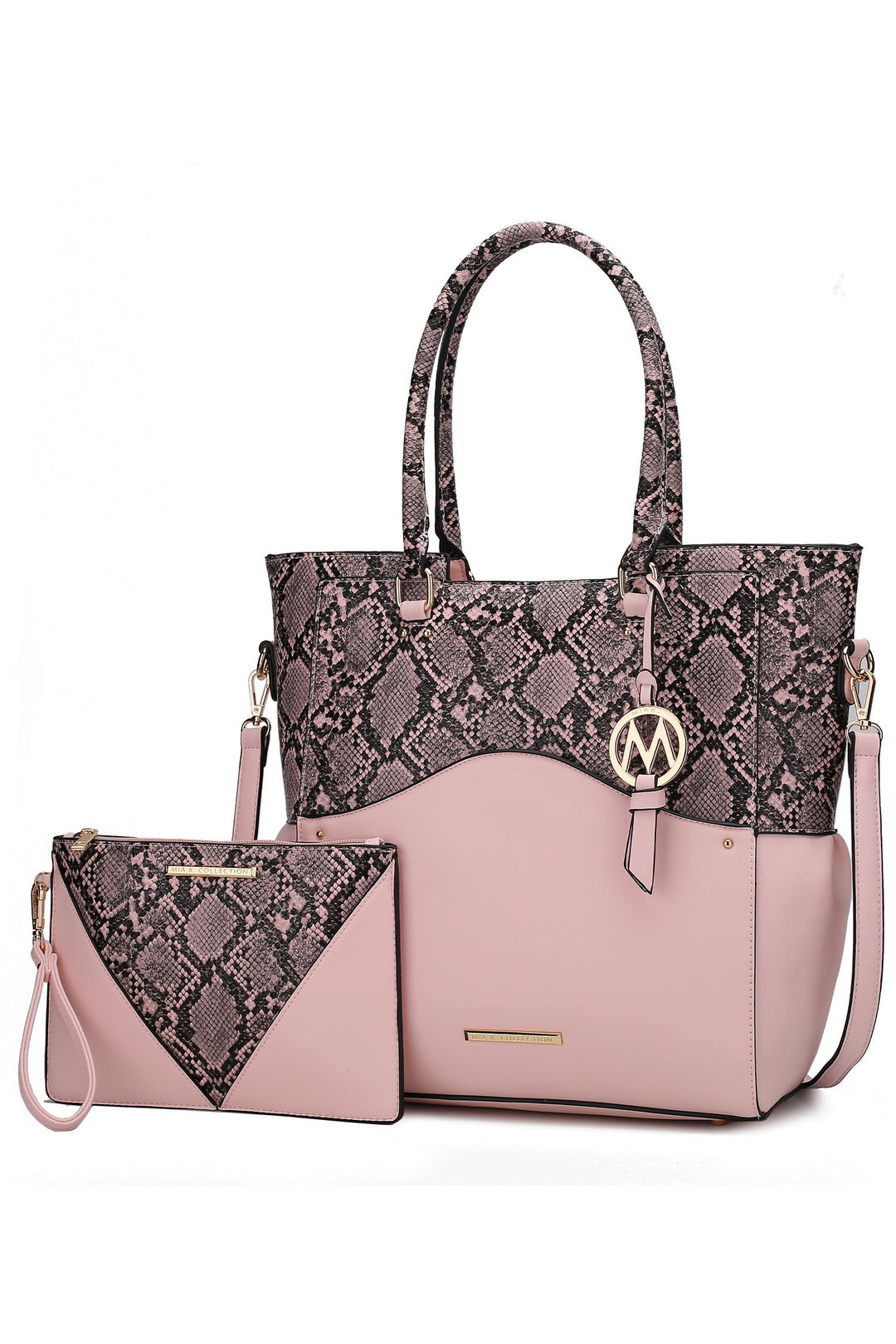 Charcoal Mkf Iris Snake Tote Bag Wristlet Pouch By Mia K