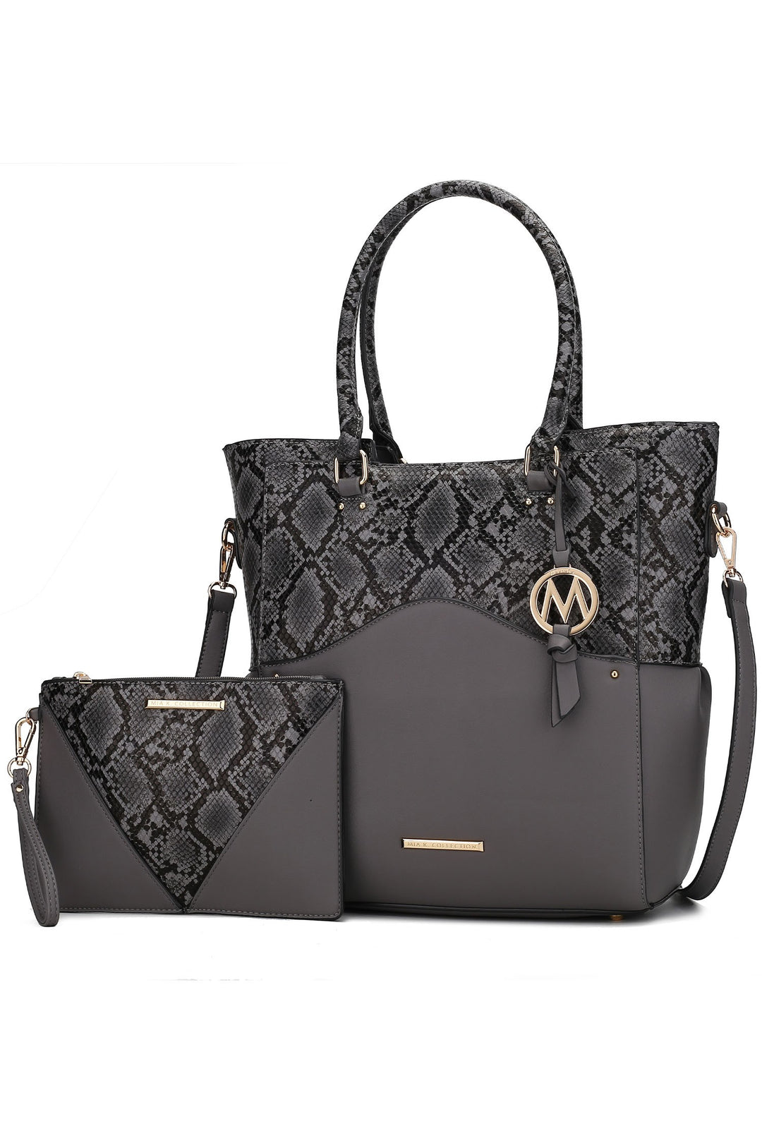 Cognac Mkf Iris Snake Tote Bag Wristlet Pouch By Mia K