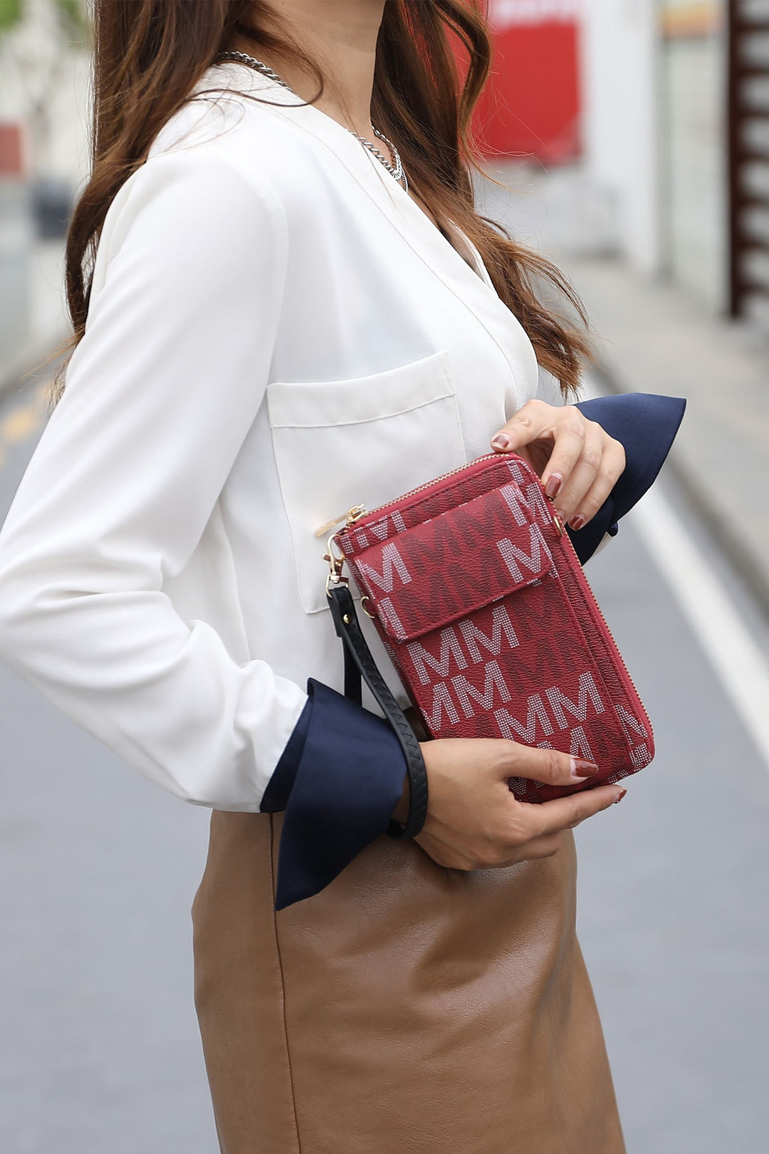 Beige Mkf Cossetta Cell Phone Crossbody Wristlet By Mia