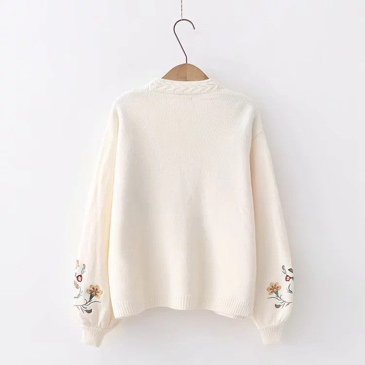 Cream Floral Knit Cardigan