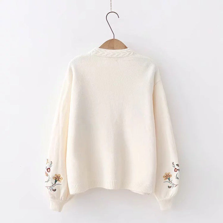 Cream Floral Knit Cardigan