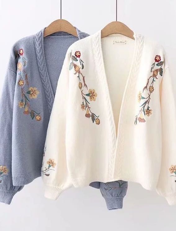Cream Floral Knit Cardigan