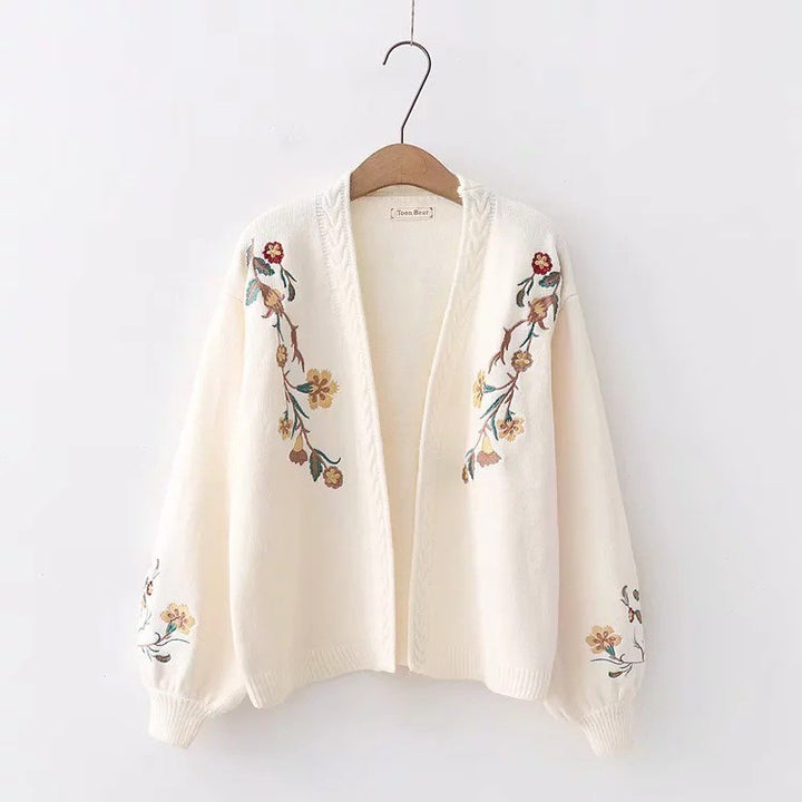 Cream Floral Knit Cardigan