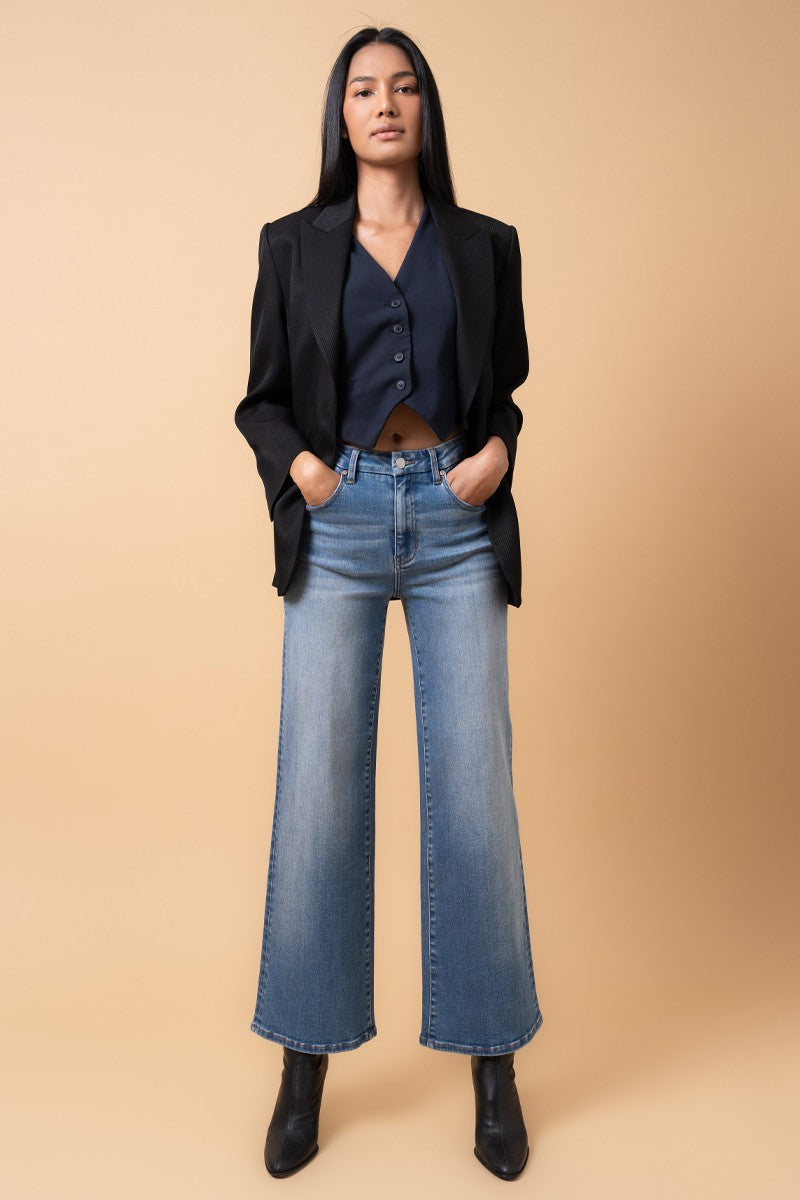 Medium Denim High Rise Relaxed Wide Leg 1