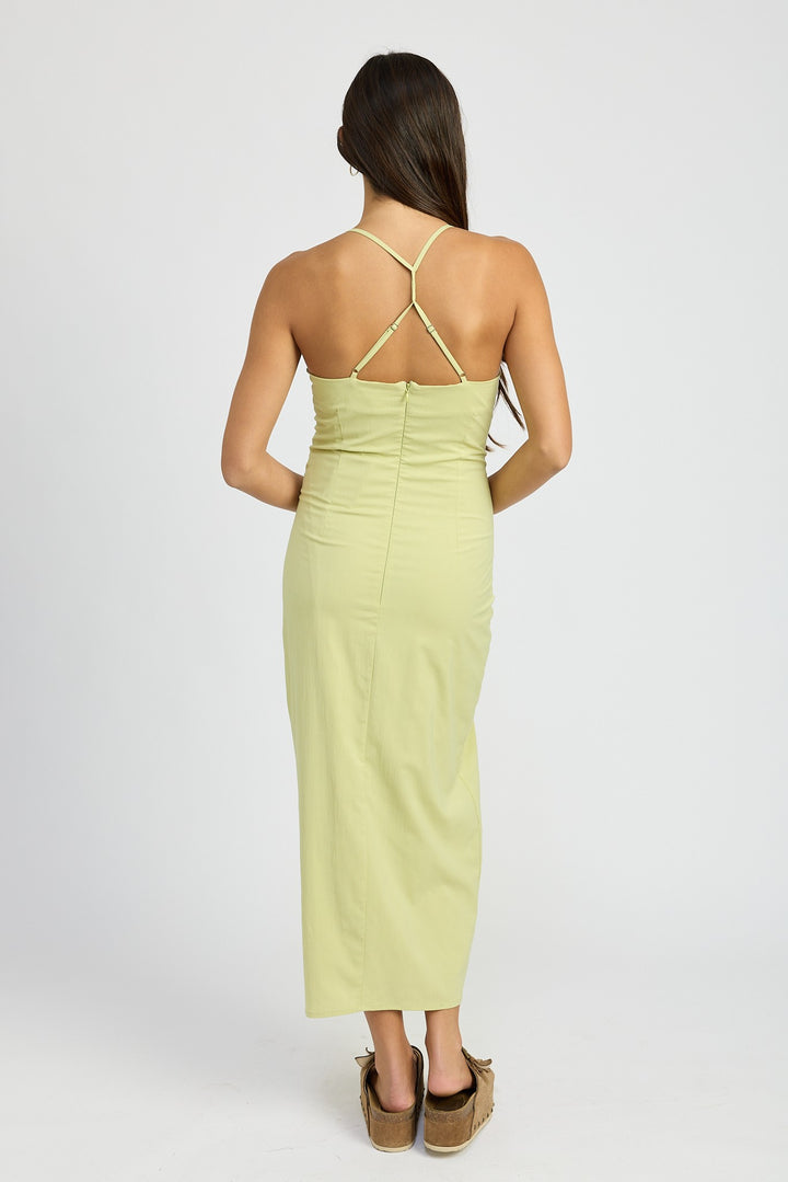 Ruched Satin Dress With Crossed Back