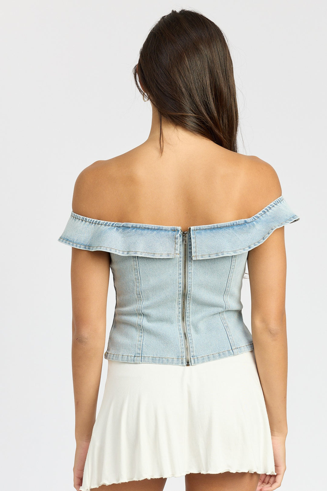 Off Shouder Bustier Top With Back Zipper