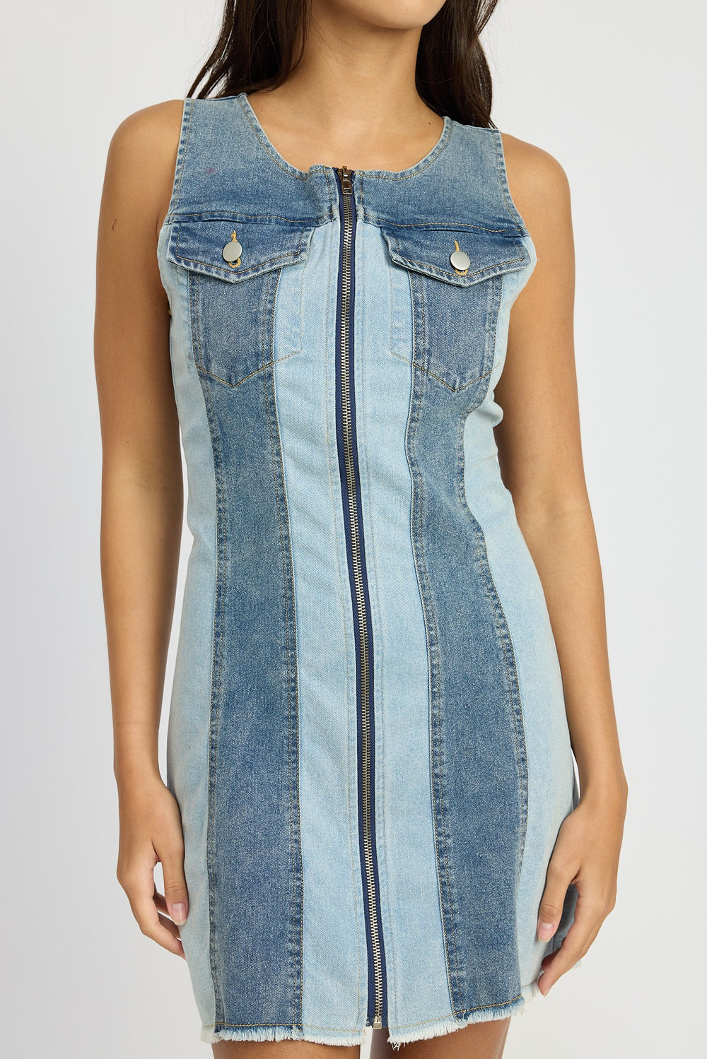 Denim Combo Color Block Denim Mini Dress