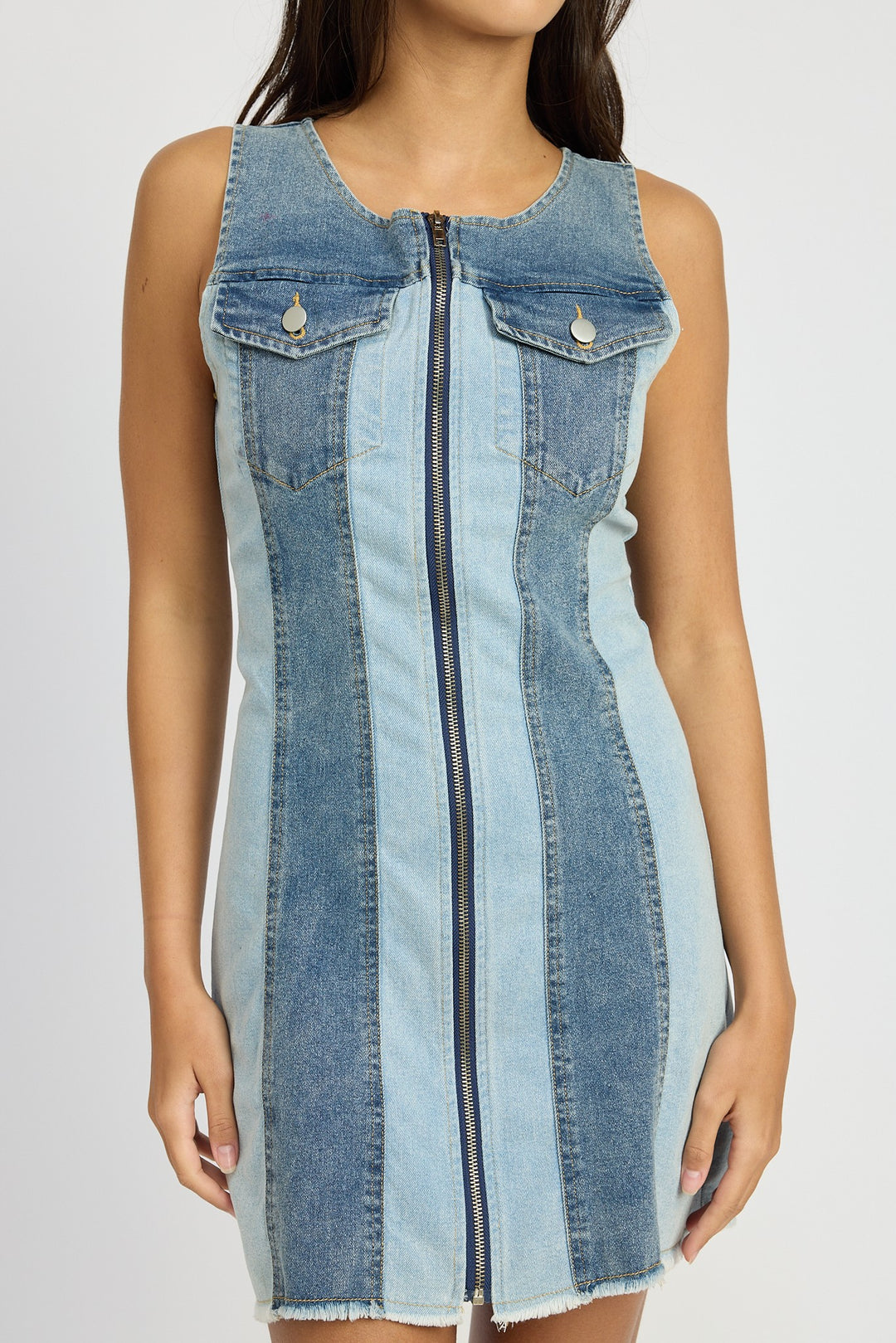 Denim Combo Color Block Denim Mini Dress