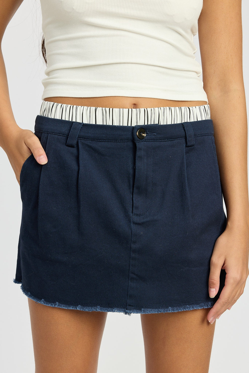 Navy Double Waisted Hybrid Mini Skirt
