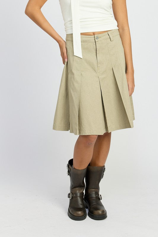 STONE Knee Length Pleated Skrt