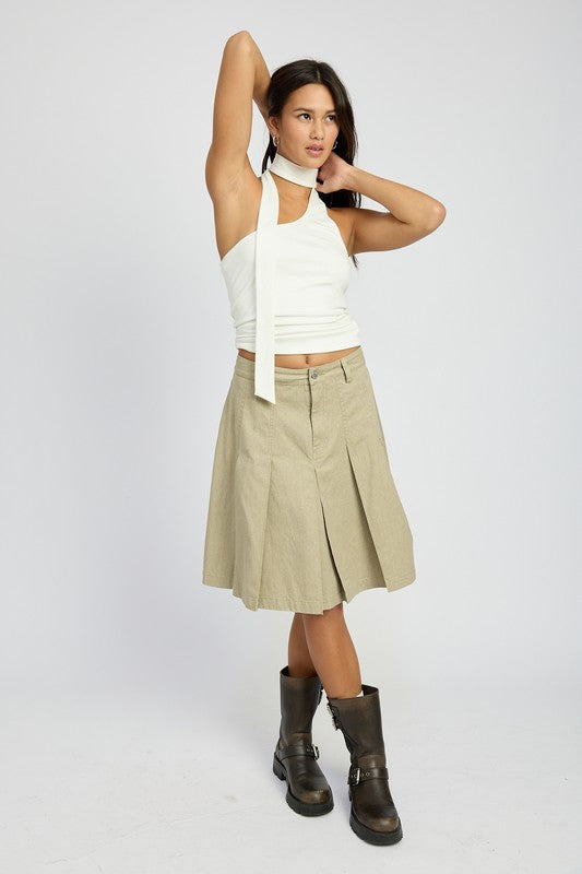 STONE Knee Length Pleated Skrt