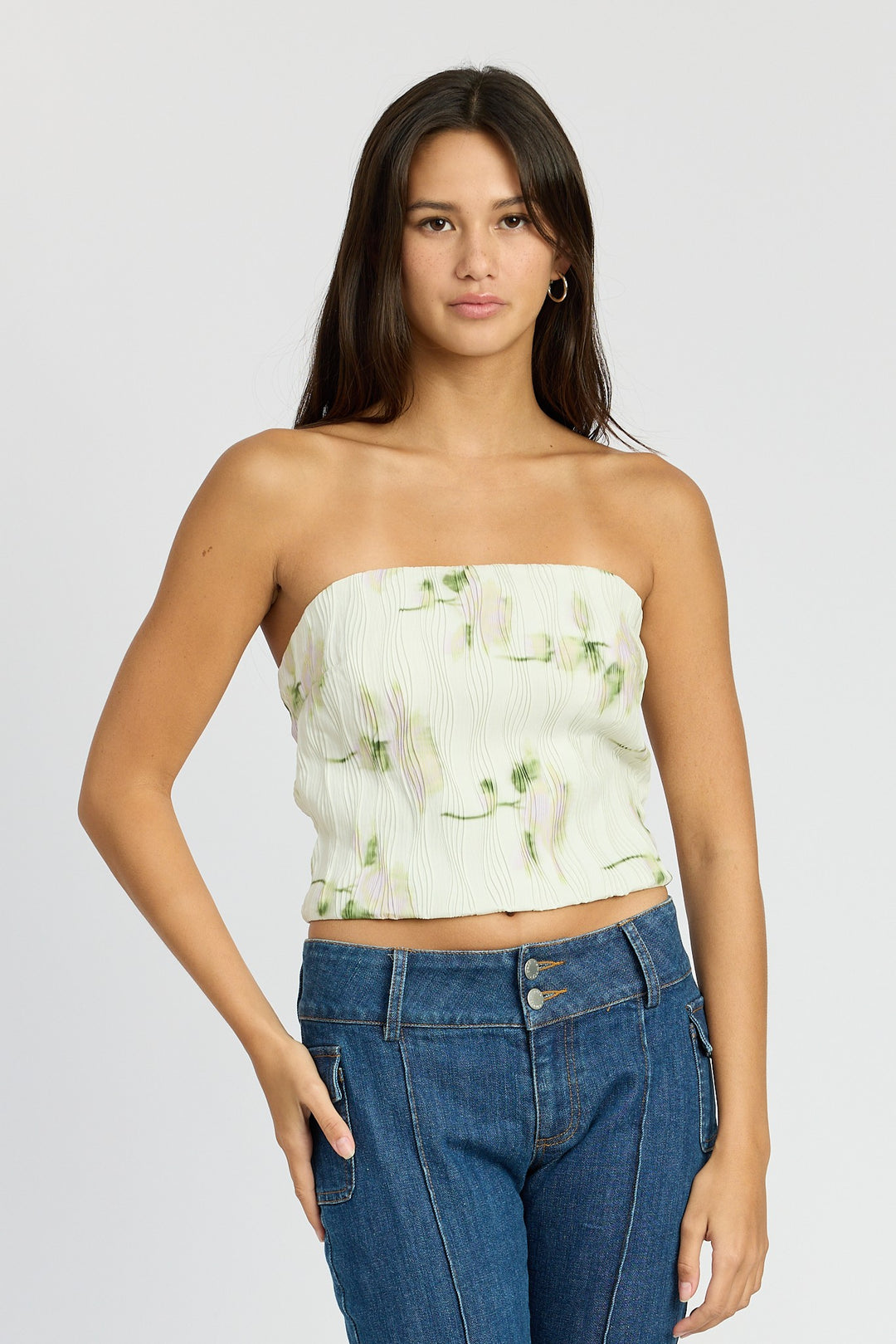 Ivory Floral Floral Tube Top