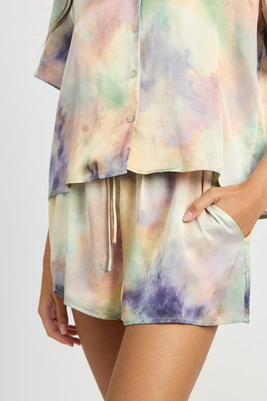 Multi Peach Elastic Waistband Satin Shorts