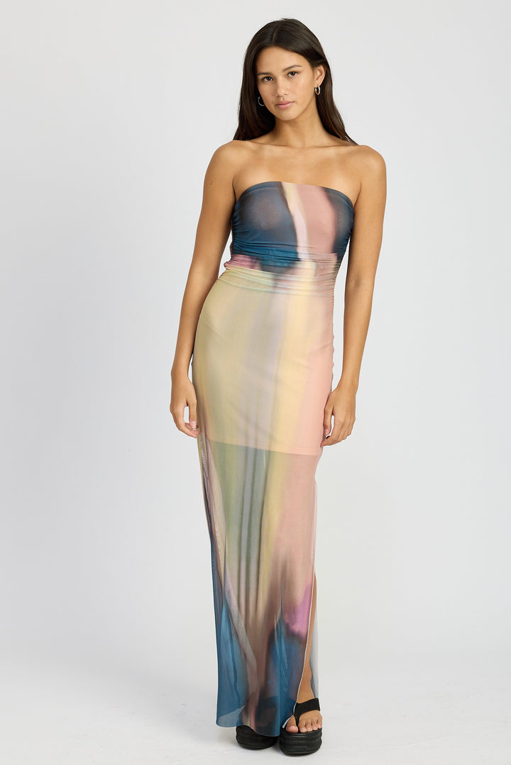 Navy Combo Shirred Tube Maxi Dress
