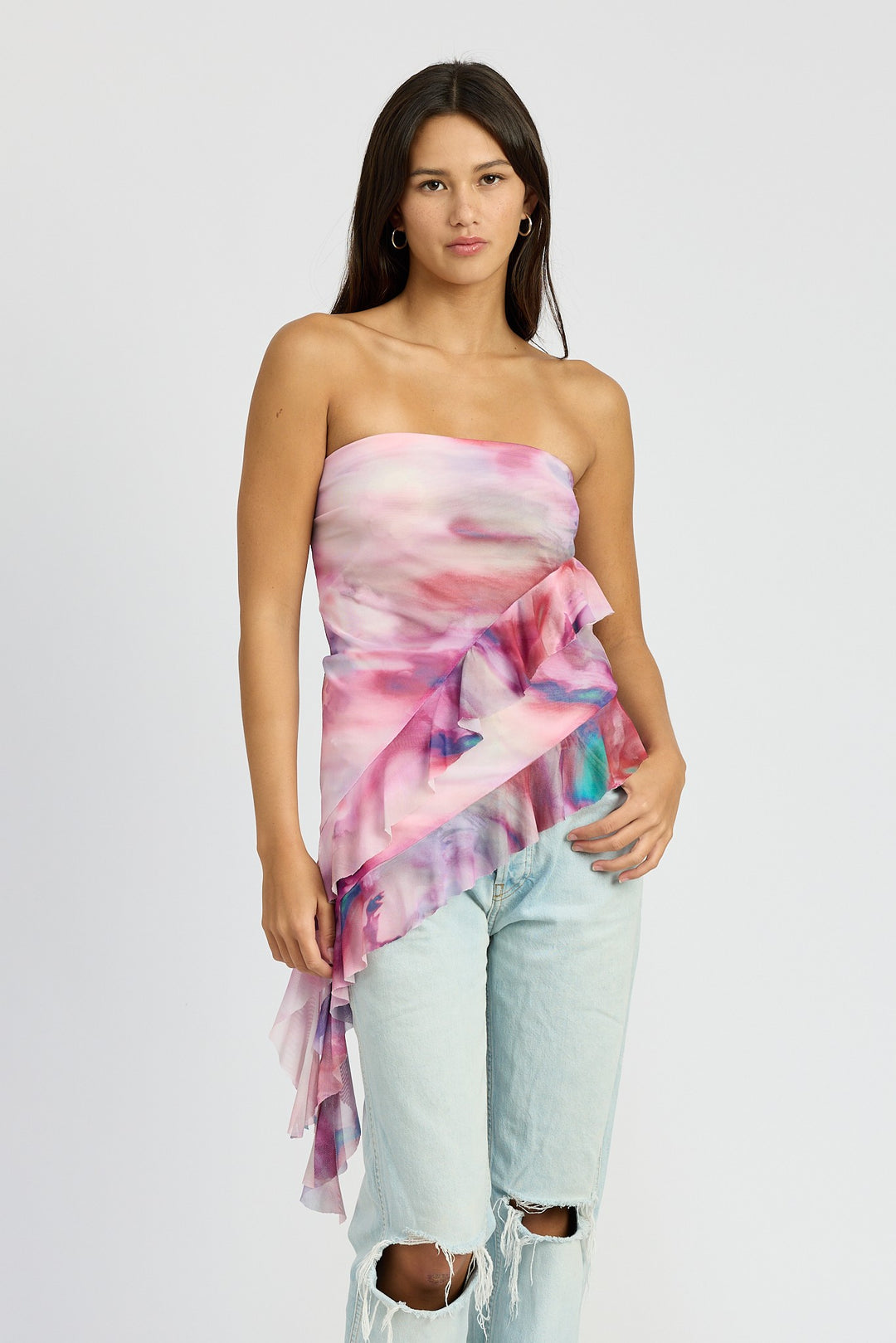 Mauve Multi Asymmetrical Ruffle Hem Tube Top
