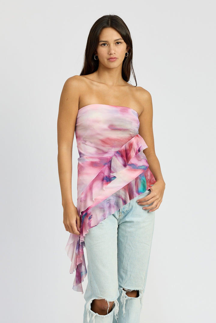 Mauve Multi Asymmetrical Ruffle Hem Tube Top